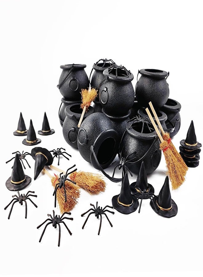 ROYHOO 48PCS Halloween Mini Witch Cauldron Set- 12 Pack Small Plastic Black Candy Cauldron with Spider, Broom, Witch Hat for Halloween Dollhouse Craft Accessories Table Decoration Supply - Image 4